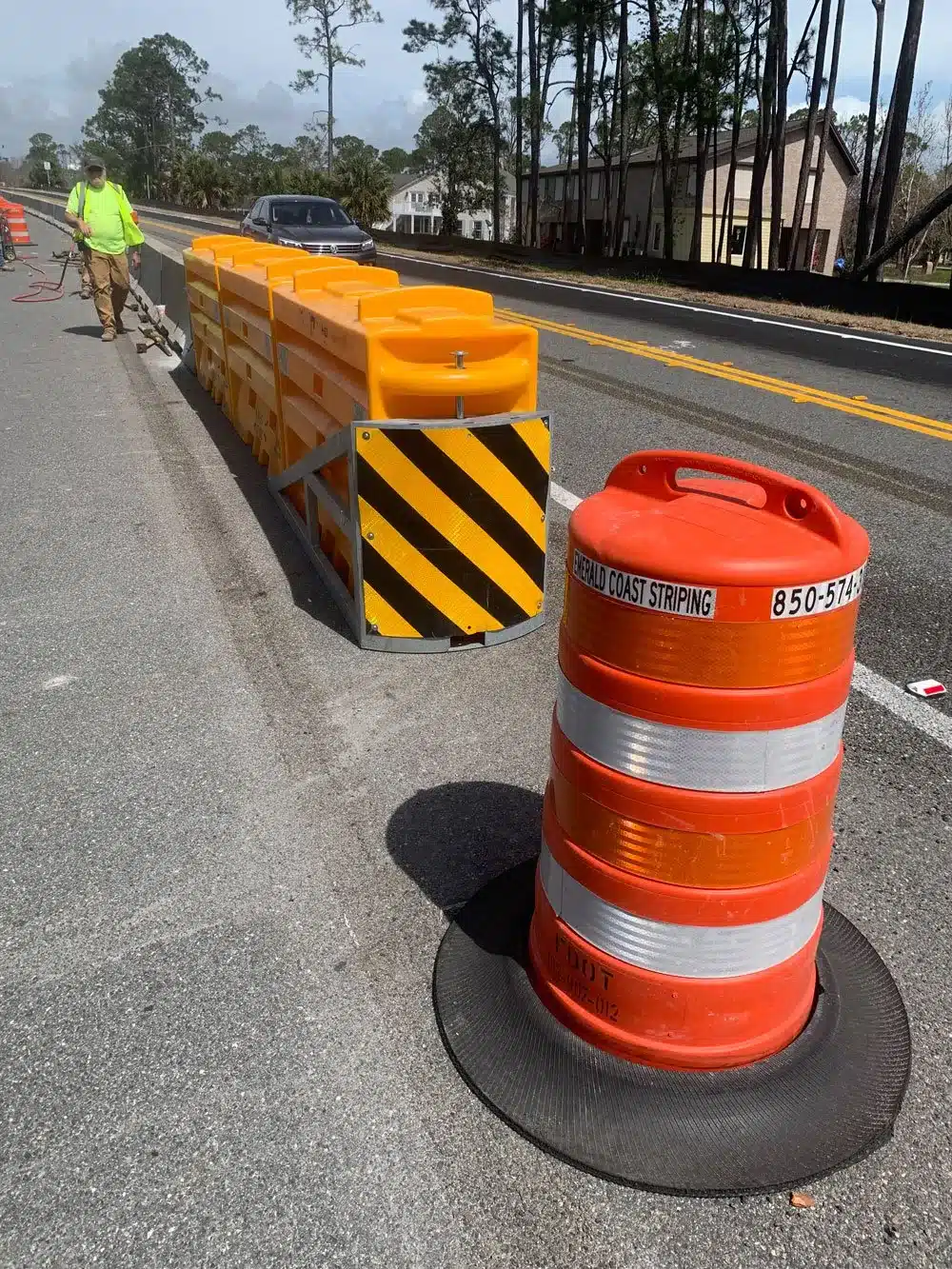 Fresh pavement markings at roadway intersection